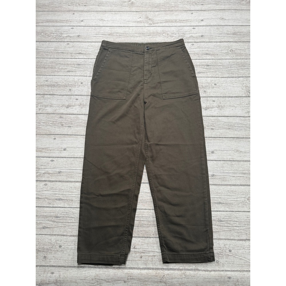 Roots Pants Womens 12 Olive Green Tapered Leg Relaxed High Rise Trousers Utility